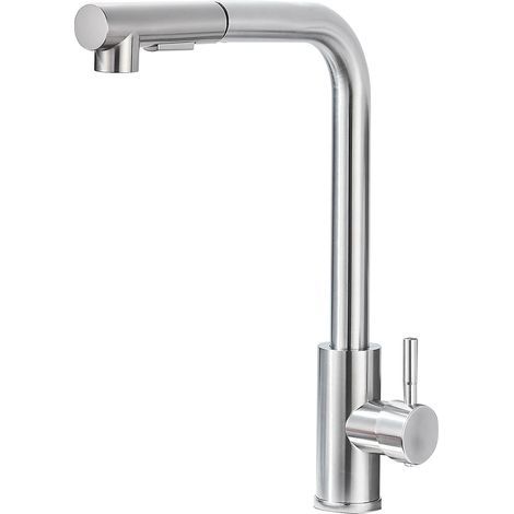 JUNSHENG Robinet de cuisine amovible, pivotant à 360 degrés, acier inoxydable brossé (1/5)