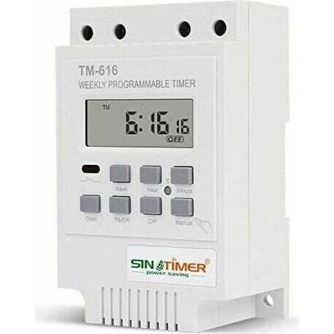 Programmateur Interrupteur Relais TM616, Minuterie Horaire Hebdomadaire Électrique Numérique 12V avec Écran LCD Numérique - Blanc (1/4)