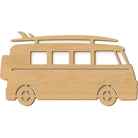 Décoration murale en bois Van et planche de surf – Dimensions 70 x 40 cm – Ambiance vintage bord de mer – Silhouette découpée avec précision – Sud Trading (1/3)