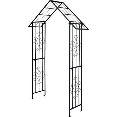 Arco de jardín metálico moderno de 140 x 40 x 223 cm con elegante techo decoración interior y exterior estilo chic en negro 200010188