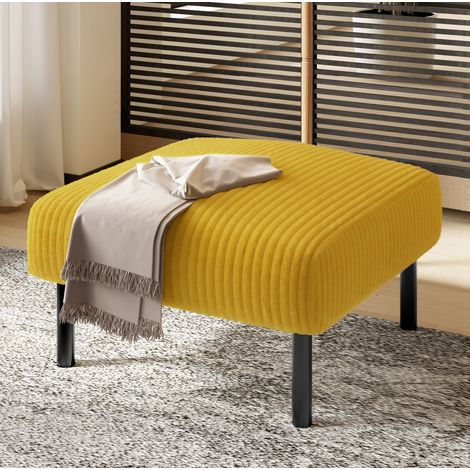 Puf reposapiés de pana amarilla con estructura metálica, 56 x 51 x 39 cm, DESVIAE (1/5)