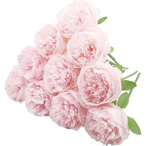 Lot de 10 pivoines artificielles en soie – Tiges simples décoratives – Rose pâle