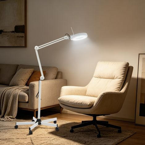 Lampe loupe LED 5X, loupe à lumière du jour puissante avec éclairage et socle, lampe loupe à bras pivotant réglable pour la lecture, les réparations et les loisirs créatifs (1/5)