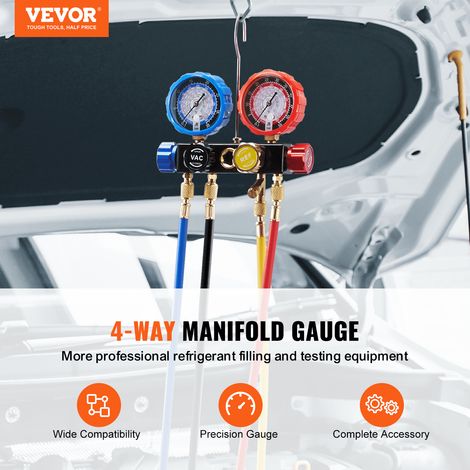 Kit de Recharge de Réfrigérant de Climatisation R134A R22 R12 R410A Manomètre de Collecteur de Réfrigérant à 4 Voies Tuyau de Recha… (1/5)