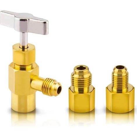 Robinet à Réfrigérant Valve de Réfrigérant en Laiton pour Gaz Clim R134a Adaptateur R1234yf vers r134a pour Voiture ac Raccord Clim Auto R134a 1/4 Femelle et à 1/2 Mâle (1/5)