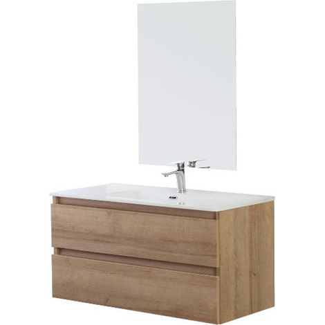 MOBILE BAGNO SOSPESO C/LAVABO E SPECCHIO 2 CASSETTI L:80cm ROVERE LINEA REVITAL