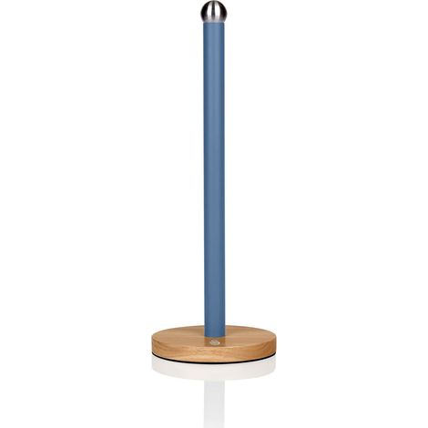 SWAN Nordic Nordic Porta Rollos Papel Cocina, Eje Acero al Carbono Base Bambú, Diseño Moderno, Alta Calidad  Azul