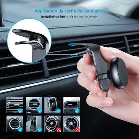 Support Téléphone - Magnétique - Rotation 360° - Pour Grille D'Aération - Noir - 1 Pièce (1/4)