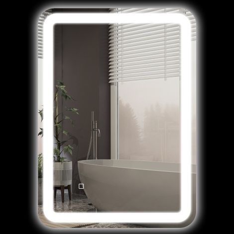 Miroir salle de bain LED 50x70 cm, 3 couleurs, commande tactile, IP44, miroir lumineux design moderne