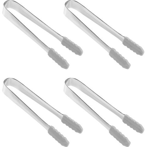Lot de 4 mini pinces à glaçons en acier inoxydable avec embouts en silicone - 12,7 cm (5 pouces) - pour les bars à café, les goûters et les cuisines (1/5)