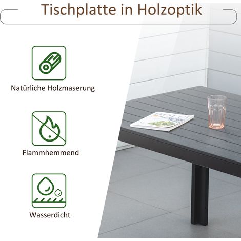 Table de jardin en plastique 190 x 84,5 x 72 cm résistant aux intempéries, aspect bois, structure bois, antidérapant, table buffet, table de camping, table de balcon, table de terrasse, table de repas (1/4)