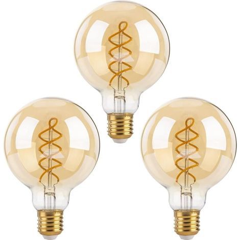 Dimmable Edison Ampoules LED E27, G80 Vintage LED à Filament Spirale Ampoule Décorative, 4W(équivalent 40W), Blanc Chaud 2700K, 470LM, Verre ambré, Lot de 3 (1/4)