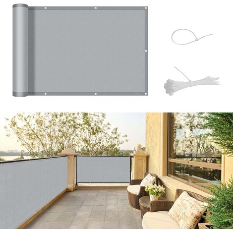 Balkon-Sichtschutz – 1-teilig – Hellgraues Polyester – UV-Schutz und wasserdicht – Für Terrasse, Garten, Balkon – 90 x 400 cm (1/5)
