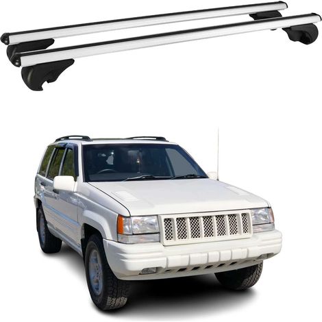 OMAC Barres de toit en aluminium pour Jeep Grand Cherokee ZJ 1993-1998 – TÜV / DIN 75302:2019 – Antivol inclus – Charge max 75 kg – 2 barres Argent (1/5)