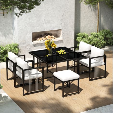 Mesa comedor exterior con 6 plazas cristal negro OKMYHOME (1/5)