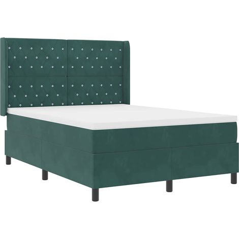 Box Spring Bed with Headboard Dark Green 140 x 200 cm Velvet vidaXL (1/5)