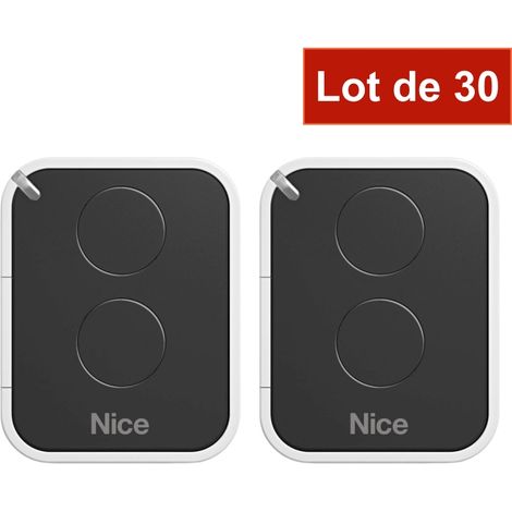 Pack de 30 Télécommande Nice Era ON2E ON2 – Code de roulement - Transmetteur de porte et de garage – 2 canaux, Fréquence 433,92 MHz, Noir/Blanc – Compatible avec Nice Motorisation