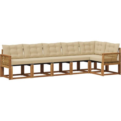 Set di divani da esterno 6 pz Salotto da Giardino Naturale e Beige (1/5)