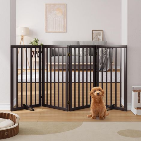 Barrière de Sécurité pour Chien en Bambou Pliante Grille de Protection Autoportante avec Pieds de Soutien pour Escalier et Maison (1/5)