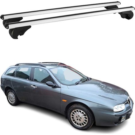 OMAC Barres de toit en aluminium pour Alfa Romeo 156 Sportwagon 2000-2006 – TÜV / DIN 75302:2019 – Antivol inclus – Charge max 75 kg – 2 barres Argent (1/4)