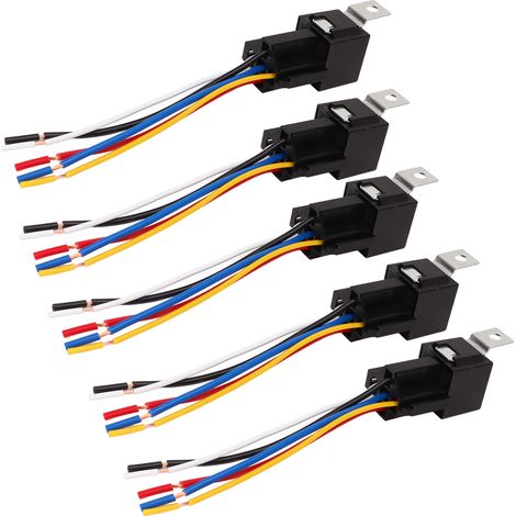 Lot de 5 relais auto 12V 40A 5 broches étanches, contact cuivre, faisceau de câblage pour voiture, kit robuste (1/5)