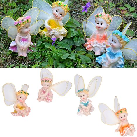 Figurines de Fées Florales 4Pcs Ornements pour Jardin et Maison Sculptures Résine Décor Bonsai Micro Paysage (1/5)