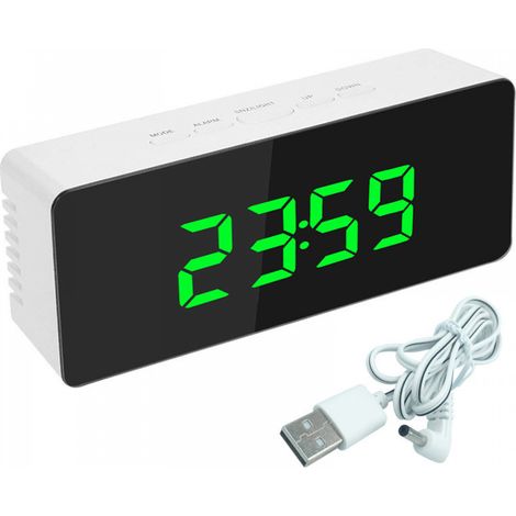 Mini réveil numérique LED avec miroir, thermomètre et calendrier (vert) (1/5)