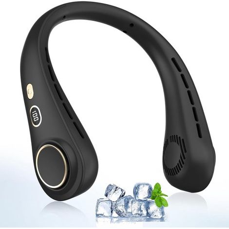 Ventilatore da collo portatile con display a LED,5 velocità,batteria da 1200 mAh,ricarica USB,ideale per ufficio,viaggi e campeggio (1/2)