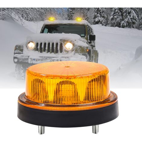 Gyrophare LED Orange 12V-24V, Rond Stroboscopique Signalement d'avertissement Lumières 2 Modes de Flash Strobe Beacon Light Pour Voiture Véhicule Camion Remorque Van,1PC