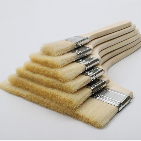 Set de 6 pinceaux plats à manche long, idéal pour peinture, lasure et barbecue, 6 tailles assorties. (1/5)