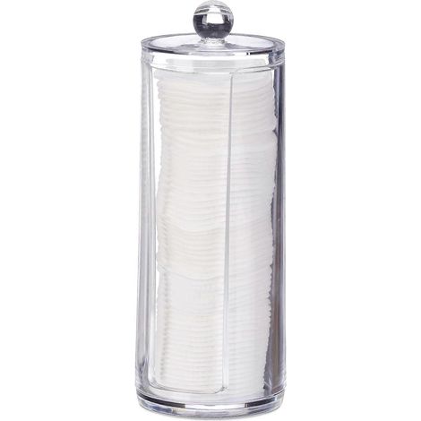 Boîte à cotons avec couvercle, en plastique transparent, pour le maquillage, la salle de bain et la coiffeuse, 20 x 7 cm, polystyrène. (1/5)