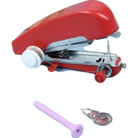 Máquina de coser manual, diseño portátil, fácil manejo, color rojo. (1/2)
