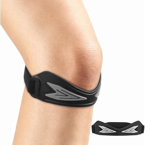 Fascia di supporto per tendine rotuleo in 2 pezzi, in silicone antiscivolo, unisex, per salto/corsa, nera.