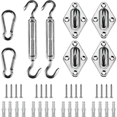1 Kit fixation voile ombrage,Acier inoxydable 304,Tendeur réglable,Mousqueton,Œillet,Terrasse Jardin Patio (1/5)