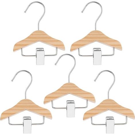 Set of 5 Solid Wood Hangers with Clip Small Baby Clothes Hangers for Baby and Toddler Clothes Space Saving for Children's Room, Closet, Nursery (1/5)