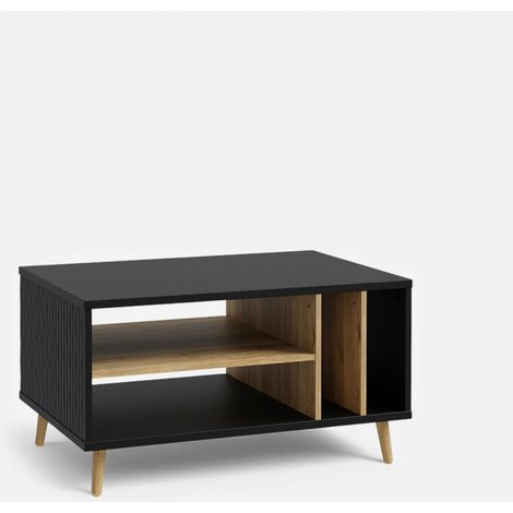 Mesa de centro moderna roble y negro con compartimentos 90x49x60 Fixsmile (1/4)