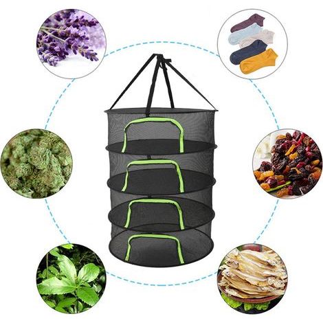 Filet de Séchage Pliant pour Plantes à Fermeture Éclair, 4 Étagères, 60 cm de Diamètre, avec Sac de Rangement pour Herbes et Fleurs (1/5)