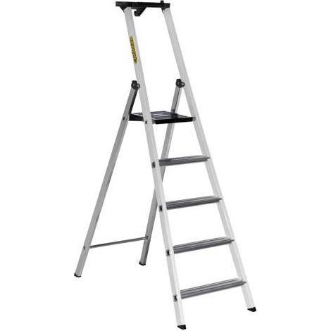 Centaure – Escabeau aluminium 5 marches – Charge max 150 kg – Marches barreaudées 8 cm – Tablette porte-outils – 238205