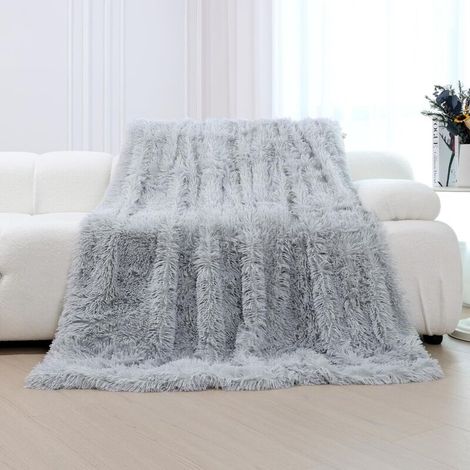 Decke 160 x 200 cm, superweiche und flauschige Fleecedecke, hochwertiges Kunstfell, warm und komfortabel, silbergrau (1/4)