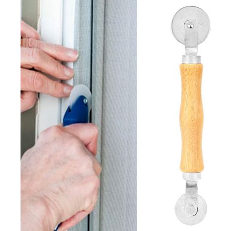 Rouleau de pose de moustiquaire en aluminium pour fenêtres et portes - Double roue concave - Accessoire d'installation manuelle (1/5)