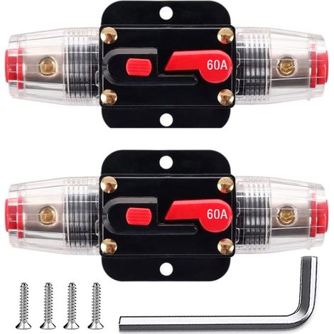 Fusibile di ripristino dell'interruttore automatico in linea da 2 pezzi da 60 A, portafusibile di ripristino da 12 V-24 V CC da 60 A con ripristino manuale per la protezione del sistema audio marino p