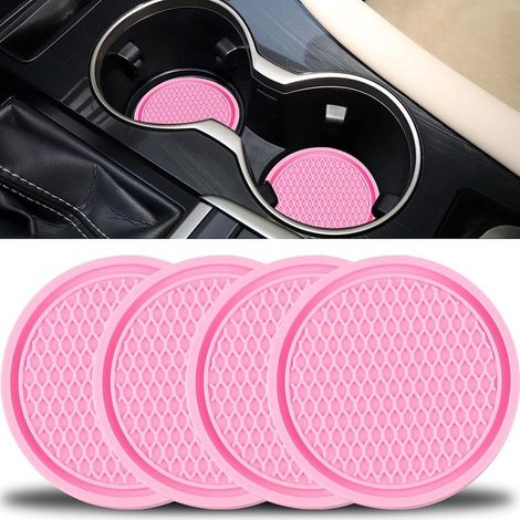Porte-gobelets Auto Antidérapants, 4 Pièces Sous-verres Universels pour Porte-verres, Décor Intérieur Véhicule, Coques Protectrices Non-Glissantes, Rose (1/5)