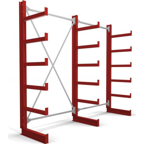 Rayonnage à bras en porte-à-faux STIER, simple, 2 travées avec 5 niveaux 2600x2000x500 mm, rouge feu