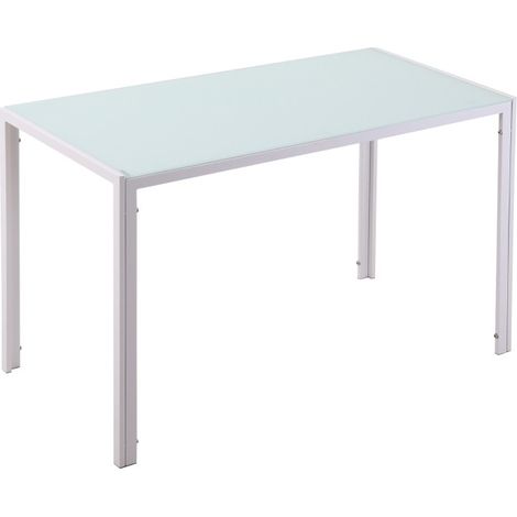 Moderner Esstisch 120 x 60 x 75 cm weiß aus Metall und gehärtetem Glas (1/5)