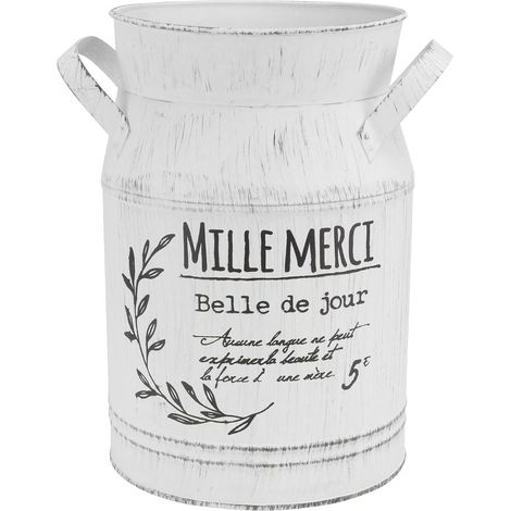 Vase à Fleurs Rétro en Tôle Galvanisée Blanche, Bouilloire en Métal Décorative pour Salon ou Hall, Motif Lettres Vintage, Pot de Fleurs Original et Élégant (1/5)