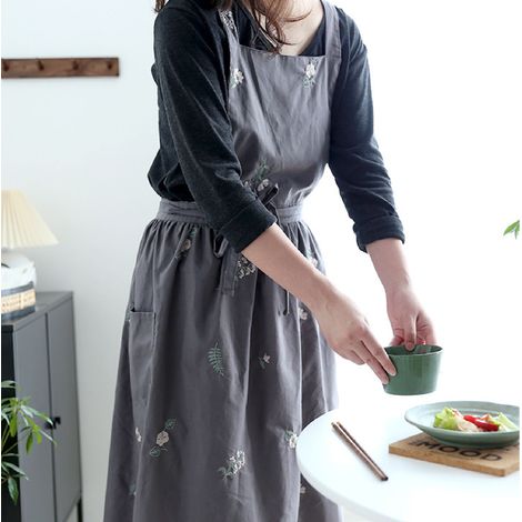 Küchenschürze mit Blumenmuster, wasserfest und strapazierfähig, für Bäckerei, Café oder Haushalt, anthrazitgrau (1/5)