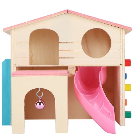 Maisonnette en bois pour hamster, jouet d'exercice pour hamster, aire de jeux amusante, rose (1/5)
