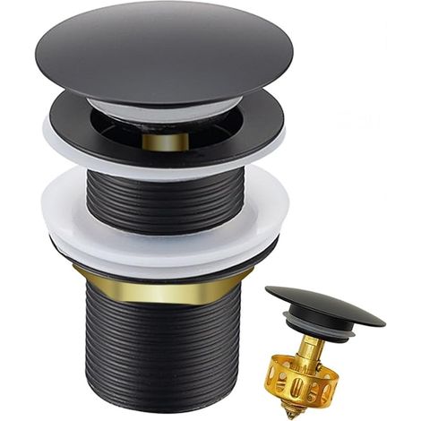 vidage lavabo, vidage INOX, Pop-up vidage avec Panier, vidage avec Bouchon de vidange en 1 ¼, sans trop-Plein (Noir) (1/4)