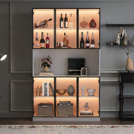 Vitrine haute 120 x 34 x 200 cm avec LED et portes en verre (1/5)
