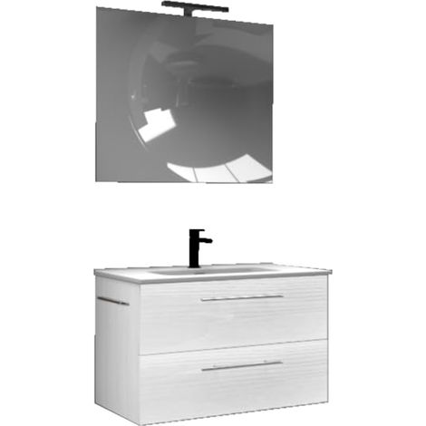 MaMa Store ERA 100 - Mobile Bagno Sospeso 100 CM BIANCO ARTICO con Lavabo, Specchio e Lampada LED, L. 101 X P. 47 X H. 53 cm